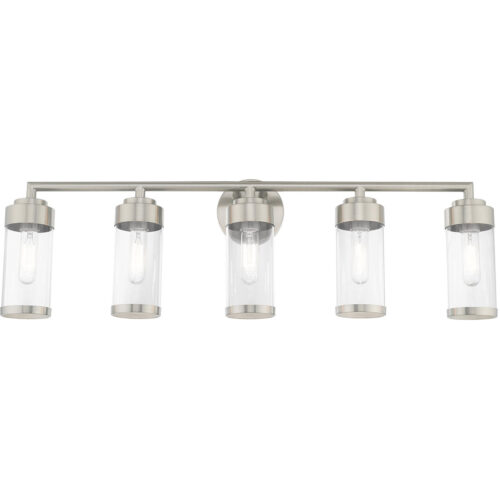 35.75 inch 5 Light Brushed Nickel Bathroom Vanity light fixture with Clear Glass Shade-Lighting LumensBath/Vanity