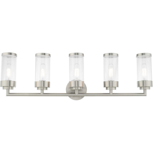 35.75 inch 5 Light Brushed Nickel Bathroom Vanity light fixture with Clear Glass Shade-Lighting LumensBath/Vanity