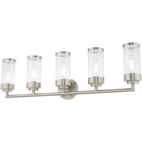 35.75 inch 5 Light Brushed Nickel Bathroom Vanity light fixture with Clear Glass Shade-Lighting LumensBath/Vanity