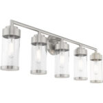 35.75 inch 5 Light Brushed Nickel Bathroom Vanity light fixture with Clear Glass Shade-Lighting LumensBath/Vanity