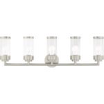 35.75 inch 5 Light Brushed Nickel Bathroom Vanity light fixture with Clear Glass Shade-Lighting LumensBath/Vanity