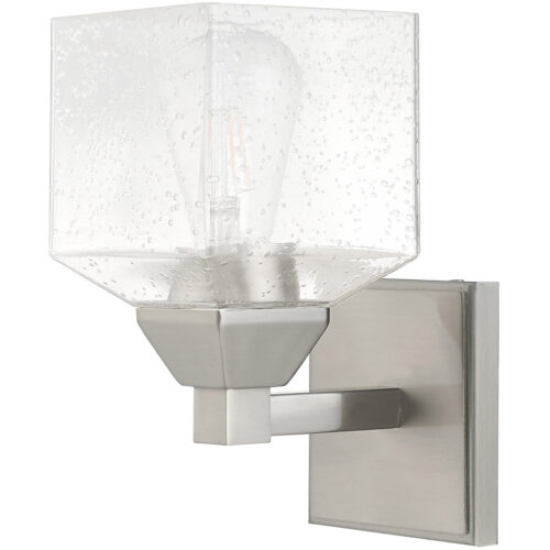 4.75 inch 1 Light Brushed Nickel Wall Sconce with Hand Blown Clear Seeded Glass Shade-Lighting LumensWall Sconces