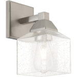 4.75 inch 1 Light Brushed Nickel Wall Sconce with Hand Blown Clear Seeded Glass Shade-Lighting LumensWall Sconces