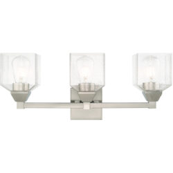 23 inch 3 Light Brushed Nickel Bathroom Vanity light fixture with Hand Blown Clear Seeded Glass Shade-Lighting LumensBath/Vanity