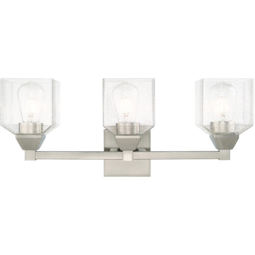 23 inch 3 Light Brushed Nickel Bathroom Vanity light fixture with Hand Blown Clear Seeded Glass Shade-Lighting LumensBath/Vanity