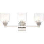 23 inch 3 Light Brushed Nickel Bathroom Vanity light fixture with Hand Blown Clear Seeded Glass Shade-Lighting LumensBath/Vanity