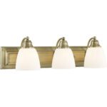 24 inch 3 Light Antique Brass Bathroom Vanity light fixture with Hand Blown Satin Opal White Glass Shade-Lighting LumensBath/Vanity