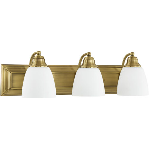 24 inch 3 Light Antique Brass Bathroom Vanity light fixture with Hand Blown Satin Opal White Glass Shade-Lighting LumensBath/Vanity