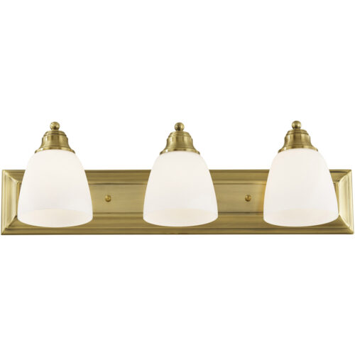 24 inch 3 Light Antique Brass Bathroom Vanity light fixture with Hand Blown Satin Opal White Glass Shade-Lighting LumensBath/Vanity