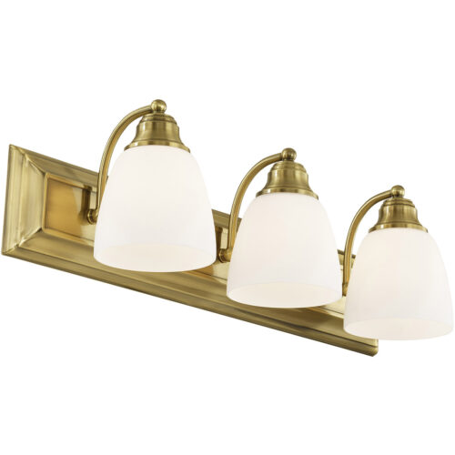 24 inch 3 Light Antique Brass Bathroom Vanity light fixture with Hand Blown Satin Opal White Glass Shade-Lighting LumensBath/Vanity