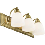 24 inch 3 Light Antique Brass Bathroom Vanity light fixture with Hand Blown Satin Opal White Glass Shade-Lighting LumensBath/Vanity