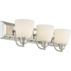 24 inch 3 Light Brushed Nickel Bathroom Vanity light fixture with Hand Blown Satin Opal White Glass Shade-Lighting LumensBath/Vanity