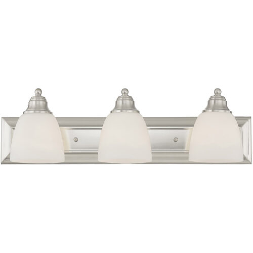 24 inch 3 Light Brushed Nickel Bathroom Vanity light fixture with Hand Blown Satin Opal White Glass Shade-Lighting LumensBath/Vanity