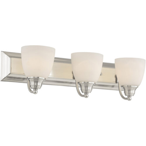 24 inch 3 Light Brushed Nickel Bathroom Vanity light fixture with Hand Blown Satin Opal White Glass Shade-Lighting LumensBath/Vanity