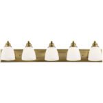 36 inch 5 Light Antique Brass Bathroom Vanity light fixture with Hand Blown Satin Opal White Glass Shade-Lighting LumensBath/Vanity