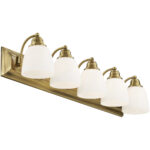 36 inch 5 Light Antique Brass Bathroom Vanity light fixture with Hand Blown Satin Opal White Glass Shade-Lighting LumensBath/Vanity