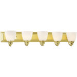 36 inch 5 Light Polished Brass Bathroom Vanity light fixture with Hand Blown Satin Opal White Glass Shade-Lighting LumensBath/Vanity