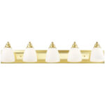 36 inch 5 Light Polished Brass Bathroom Vanity light fixture with Hand Blown Satin Opal White Glass Shade-Lighting LumensBath/Vanity