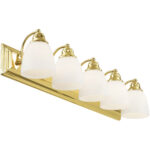 36 inch 5 Light Polished Brass Bathroom Vanity light fixture with Hand Blown Satin Opal White Glass Shade-Lighting LumensBath/Vanity