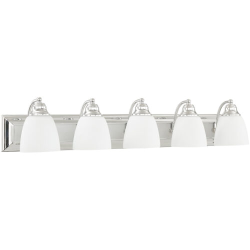 36 inch 5 Light Polished Chrome Bathroom Vanity light fixture with Hand Blown Satin Opal White Glass Shade-Lighting LumensBath/Vanity