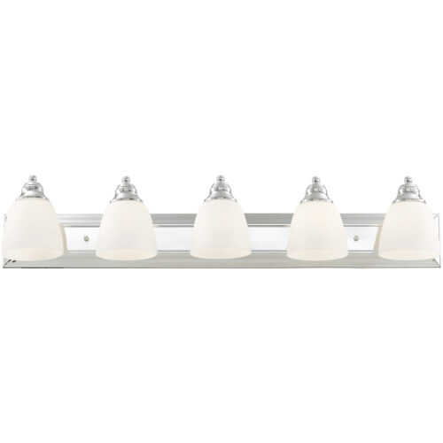 36 inch 5 Light Polished Chrome Bathroom Vanity light fixture with Hand Blown Satin Opal White Glass Shade-Lighting LumensBath/Vanity