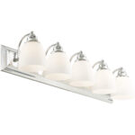 36 inch 5 Light Polished Chrome Bathroom Vanity light fixture with Hand Blown Satin Opal White Glass Shade-Lighting LumensBath/Vanity