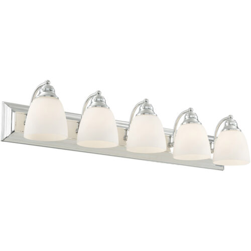 36 inch 5 Light Polished Chrome Bathroom Vanity light fixture with Hand Blown Satin Opal White Glass Shade-Lighting LumensBath/Vanity