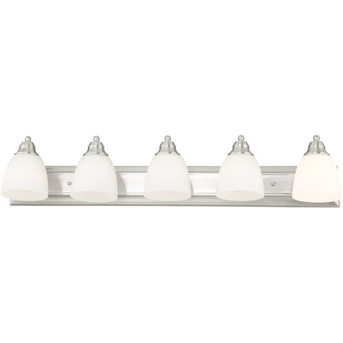 36 inch 5 Light Brushed Nickel Bathroom Vanity light fixture with Hand Blown Satin Opal White Glass Shade-Lighting LumensBath/Vanity