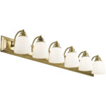 48 inch 6 Light Antique Brass Bathroom Vanity light fixture with Hand Blown Satin Opal White Glass Shade-Lighting LumensBath/Vanity