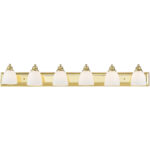 48 inch 6 Light Polished Brass Bathroom Vanity light fixture with Hand Blown Satin Opal White Glass Shade-Lighting LumensBath/Vanity