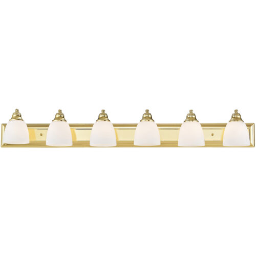 48 inch 6 Light Polished Brass Bathroom Vanity light fixture with Hand Blown Satin Opal White Glass Shade-Lighting LumensBath/Vanity