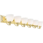 48 inch 6 Light Polished Brass Bathroom Vanity light fixture with Hand Blown Satin Opal White Glass Shade-Lighting LumensBath/Vanity