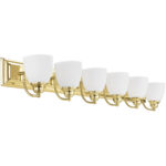 48 inch 6 Light Polished Brass Bathroom Vanity light fixture with Hand Blown Satin Opal White Glass Shade-Lighting LumensBath/Vanity