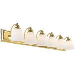 48 inch 6 Light Polished Brass Bathroom Vanity light fixture with Hand Blown Satin Opal White Glass Shade-Lighting LumensBath/Vanity