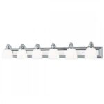 48 inch 6 Light Polished Chrome Bathroom Vanity light fixture with Hand Blown Satin Opal White Glass Shade-Lighting LumensBath/Vanity