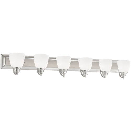 48 inch 6 Light Brushed Nickel Bathroom Vanity light fixture with Hand Blown Satin Opal White Glass Shade-Lighting LumensBath/Vanity