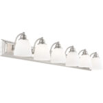 48 inch 6 Light Brushed Nickel Bathroom Vanity light fixture with Hand Blown Satin Opal White Glass Shade-Lighting LumensBath/Vanity