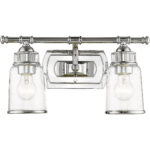 16 inch 2 Light Polished Chrome Bathroom Vanity light fixture with Hand Blown Clear Seeded Glass Shade-Lighting LumensBath/Vanity