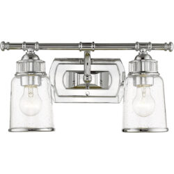 16 inch 2 Light Polished Chrome Bathroom Vanity light fixture with Hand Blown Clear Seeded Glass Shade-Lighting LumensBath/Vanity