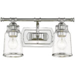 16 inch 2 Light Polished Chrome Bathroom Vanity light fixture with Hand Blown Clear Seeded Glass Shade-Lighting LumensBath/Vanity