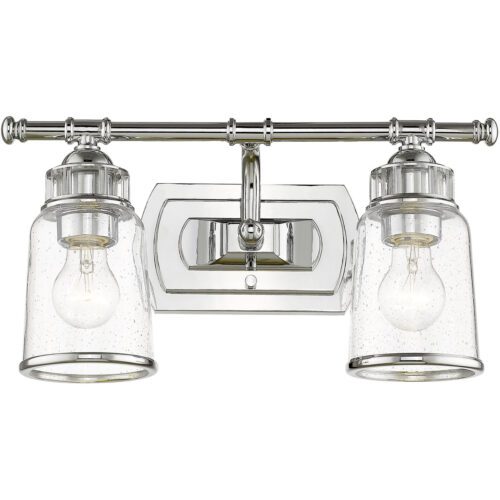 16 inch 2 Light Polished Chrome Bathroom Vanity light fixture with Hand Blown Clear Seeded Glass Shade-Lighting LumensBath/Vanity