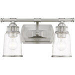 16 inch 2 Light Brushed Nickel Bathroom Vanity light fixture with Hand Blown Clear Seeded Glass Shade-Lighting LumensBath/Vanity