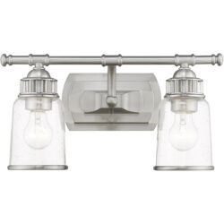 16 inch 2 Light Brushed Nickel Bathroom Vanity light fixture with Hand Blown Clear Seeded Glass Shade-Lighting LumensBath/Vanity