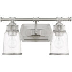 16 inch 2 Light Brushed Nickel Bathroom Vanity light fixture with Hand Blown Clear Seeded Glass Shade-Lighting LumensBath/Vanity