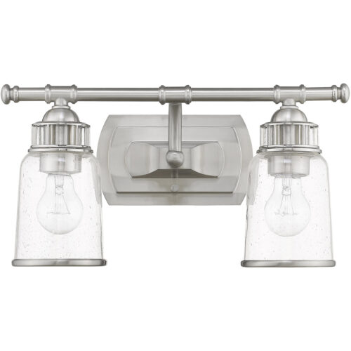 16 inch 2 Light Brushed Nickel Bathroom Vanity light fixture with Hand Blown Clear Seeded Glass Shade-Lighting LumensBath/Vanity