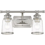 16 inch 2 Light Brushed Nickel Bathroom Vanity light fixture with Hand Blown Clear Seeded Glass Shade-Lighting LumensBath/Vanity