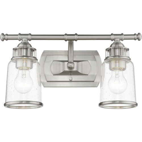 16 inch 2 Light Brushed Nickel Bathroom Vanity light fixture with Hand Blown Clear Seeded Glass Shade-Lighting LumensBath/Vanity