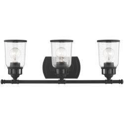 23.5 inch 3 Light Black Bathroom Vanity light fixture with Hand Blown Clear Seeded Glass Shade-Lighting LumensBath/Vanity