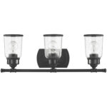 23.5 inch 3 Light Black Bathroom Vanity light fixture with Hand Blown Clear Seeded Glass Shade-Lighting LumensBath/Vanity