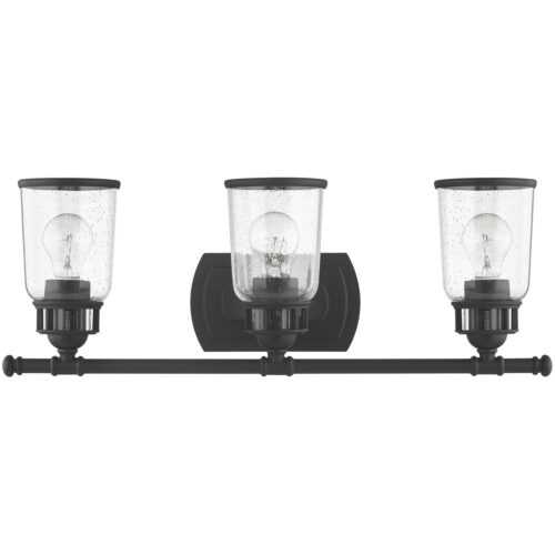 23.5 inch 3 Light Black Bathroom Vanity light fixture with Hand Blown Clear Seeded Glass Shade-Lighting LumensBath/Vanity